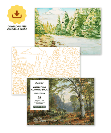 15 Sheets 140LB Forest-Themed Watercolor Coloring Book